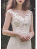 Cap Sleeve Beaded Ivory Lace Tulle Buttons Back Wedding Dress